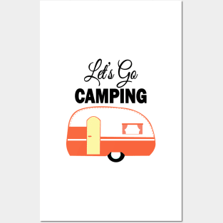 Let's Go Camping Retro Campers Pattern - Navy Blue Posters and Art